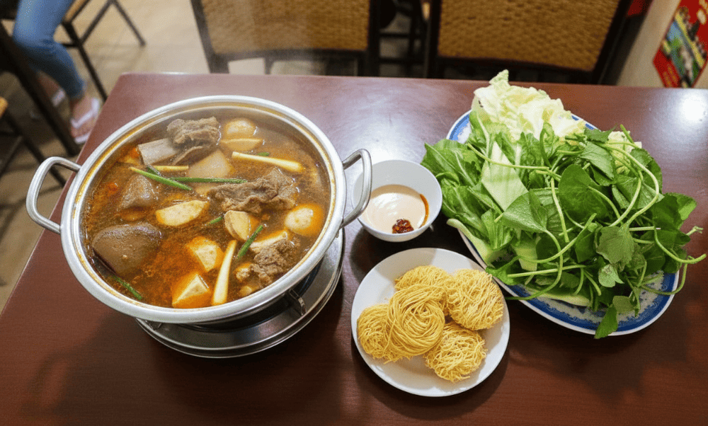 Rich broth, fresh veggies and thinly sliced beef is perfect for a group meal